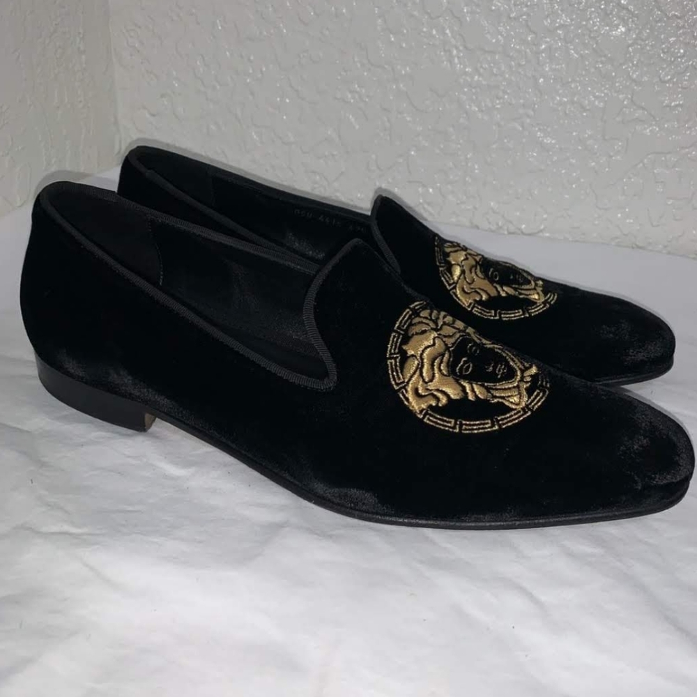Men Versace Medusa Head Velvet Loafers